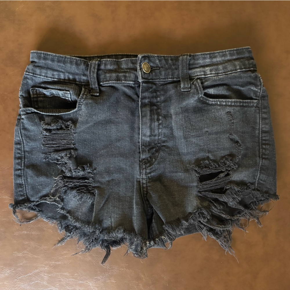 Cotton Charcoal Dark Distressed Jean Shorts - Studio Blue